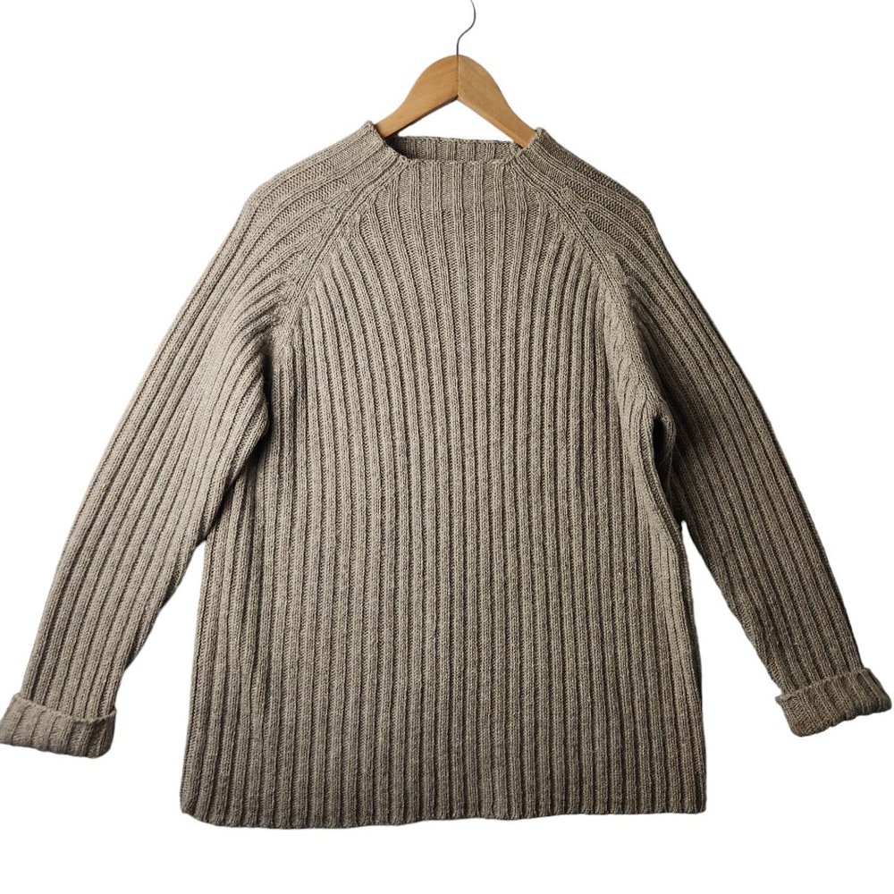 Vintage Mens Wool Blend Rib Knit Mock Neck Chunky Oversized Sweater Size Medium